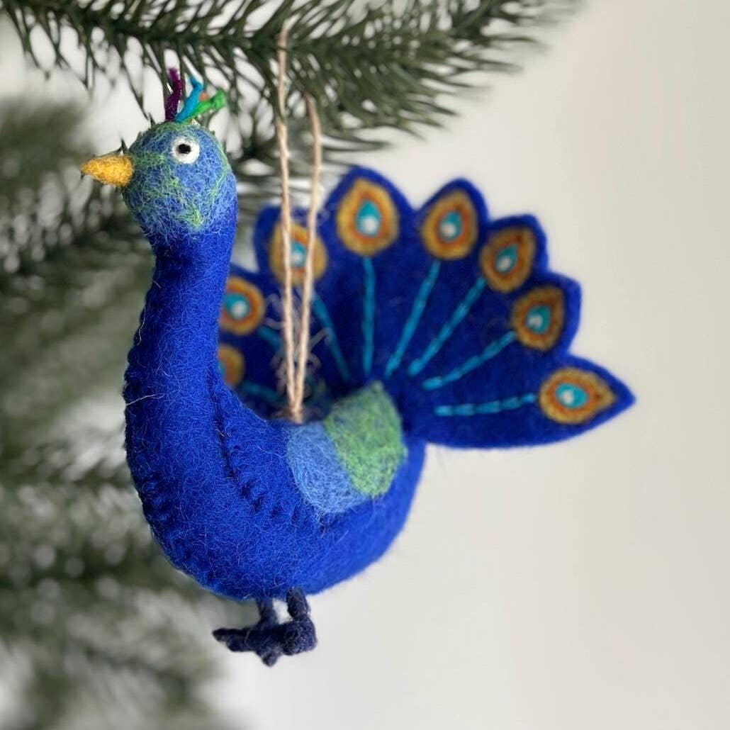 Carolina Flowers Felt Peacock Ornament
