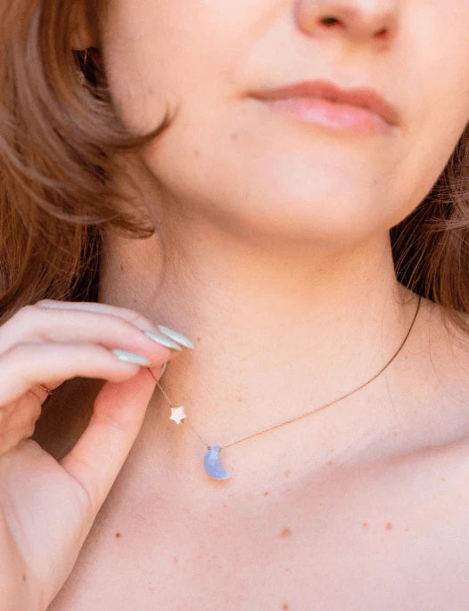 To the Moon Blue Opal Necklace