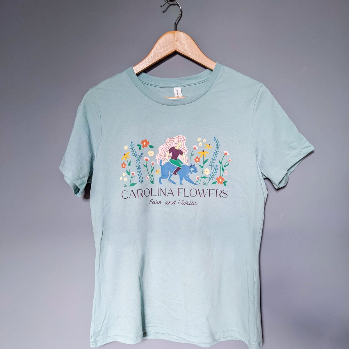 Fitted Blue T-Shirt with Carolina Flowers Logo