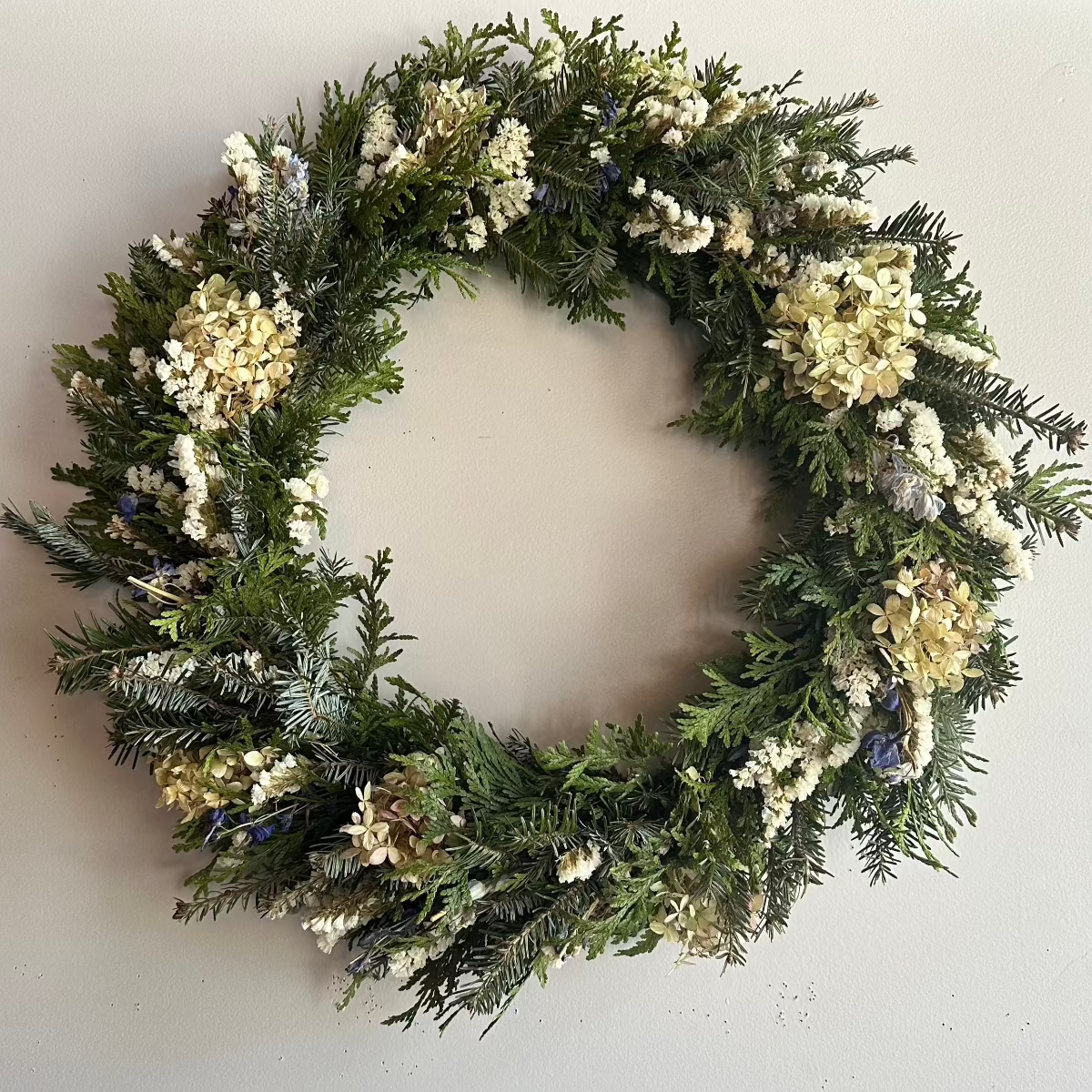 Blue & White 18-inch Greenery Wreath for 12/21