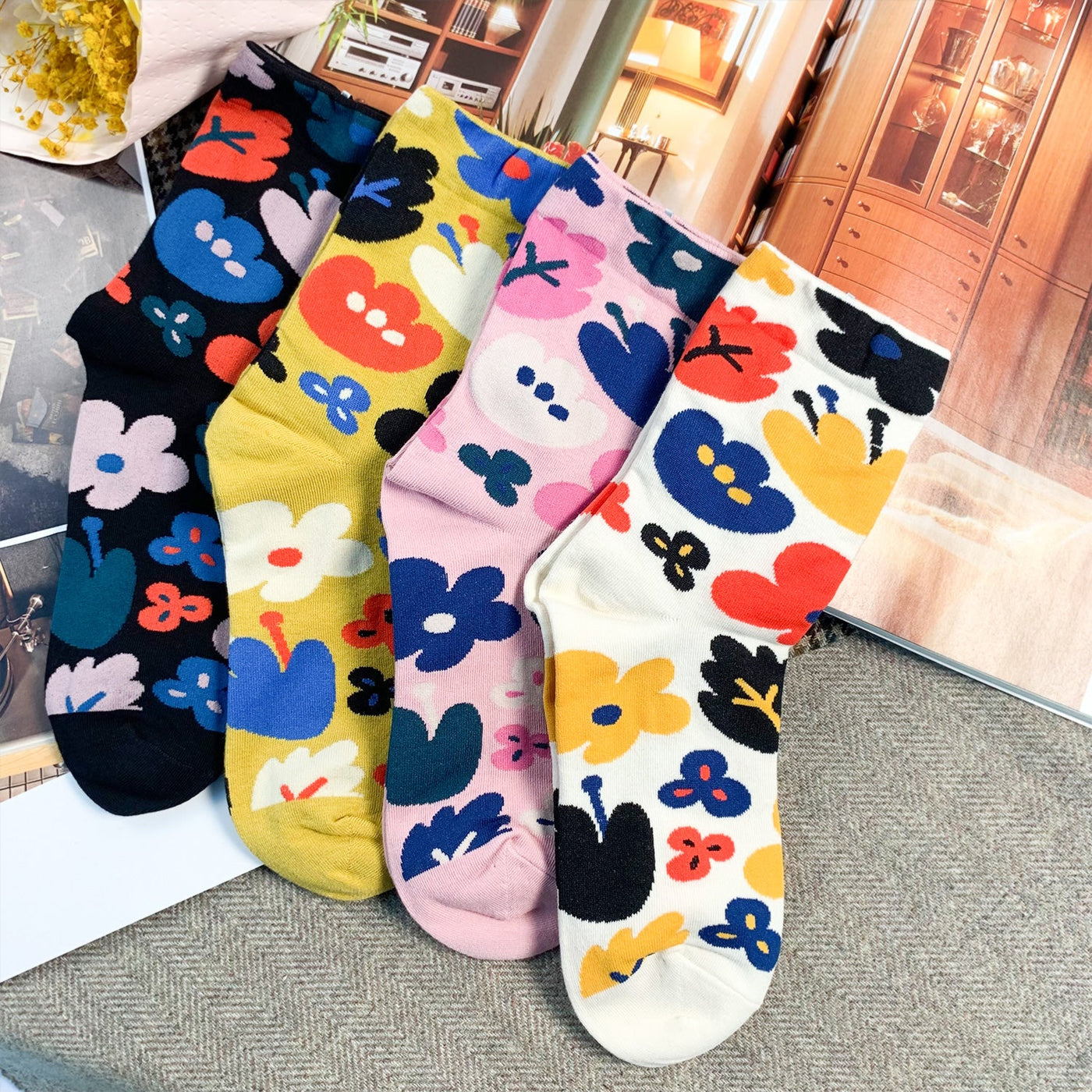 Women's Crew Flower Fleur Socks