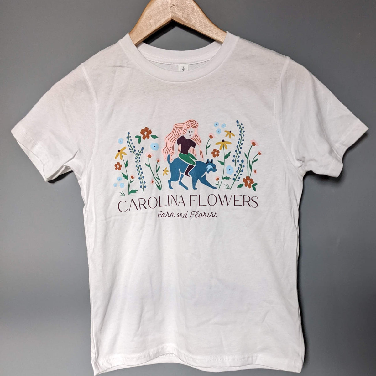 Kids White T-Shirt with Carolina Flowers Logo