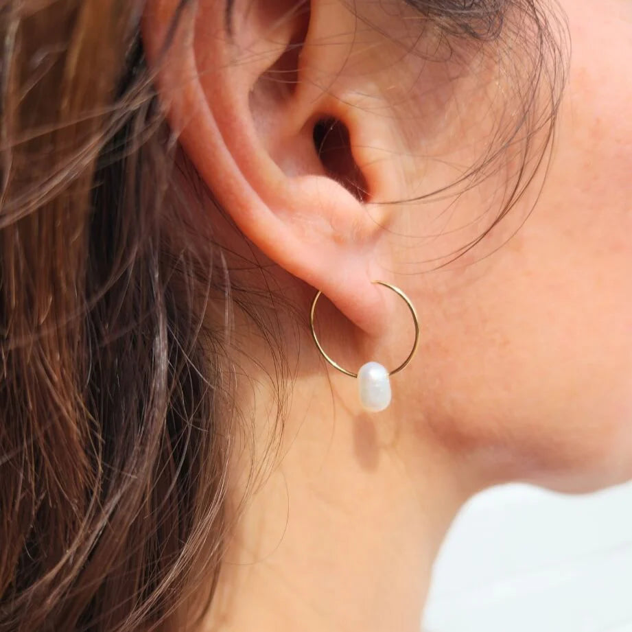 Pearl Gold Hoop Earrings