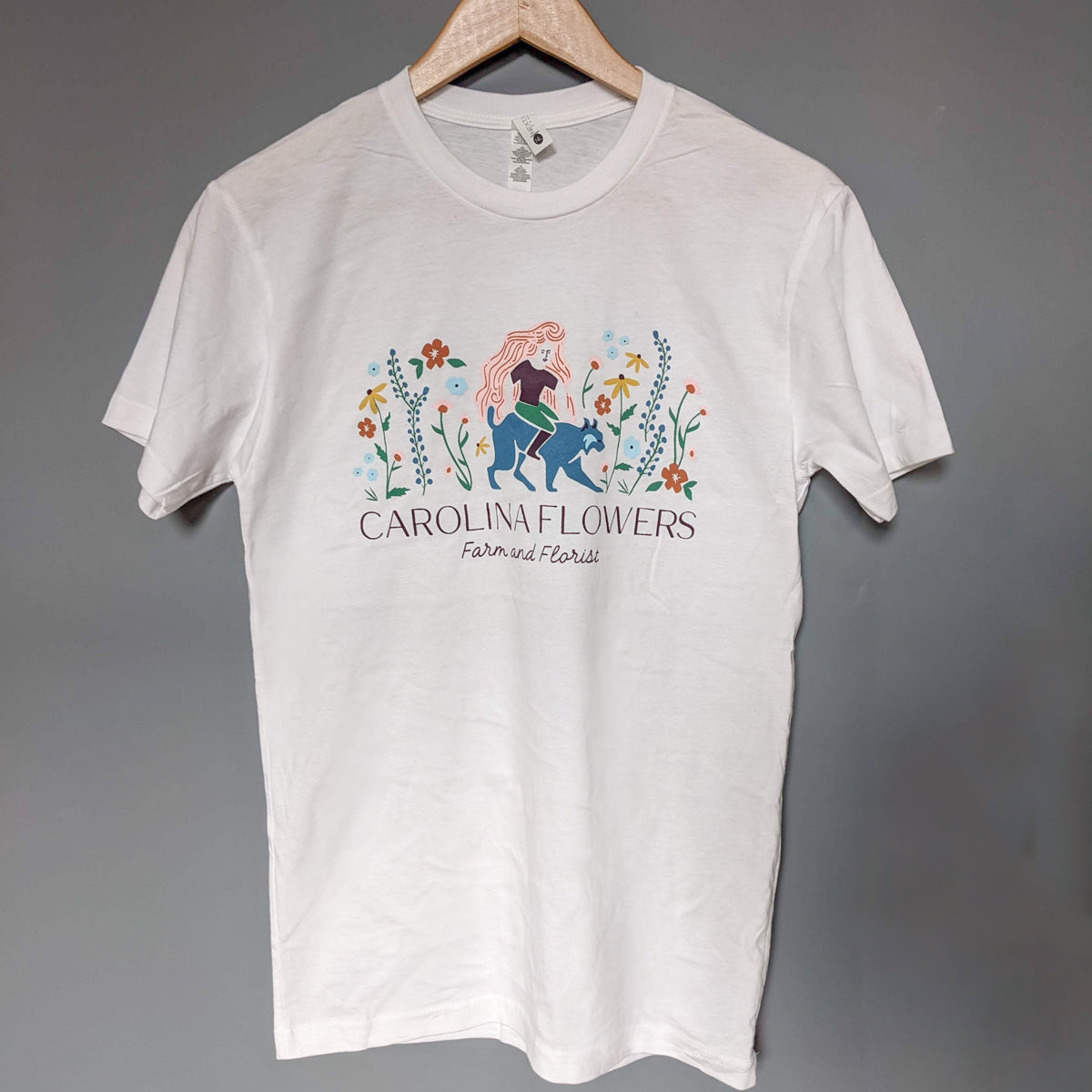 Unisex White T-Shirt with Carolina Flowers Logo