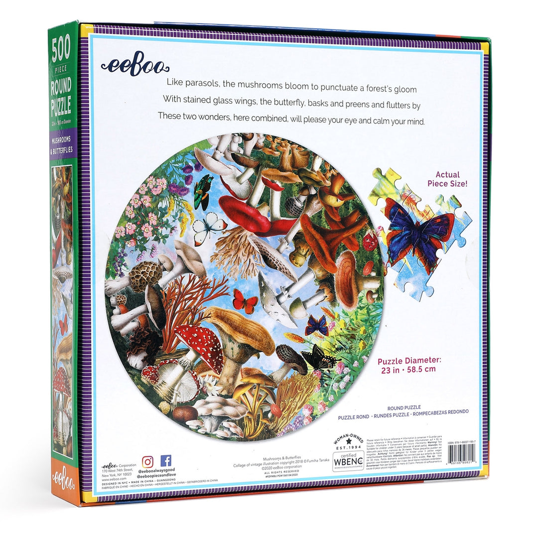 Mushroom & Butterflies 500 Piece Round Puzzle