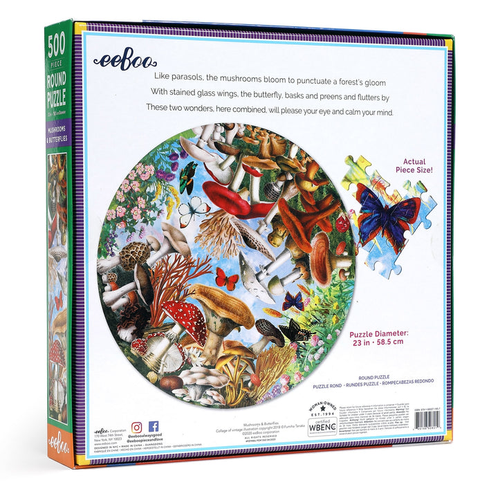 Mushroom & Butterflies 500 Piece Round Puzzle