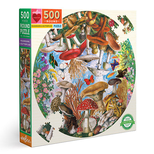 Mushroom & Butterflies 500 Piece Round Puzzle