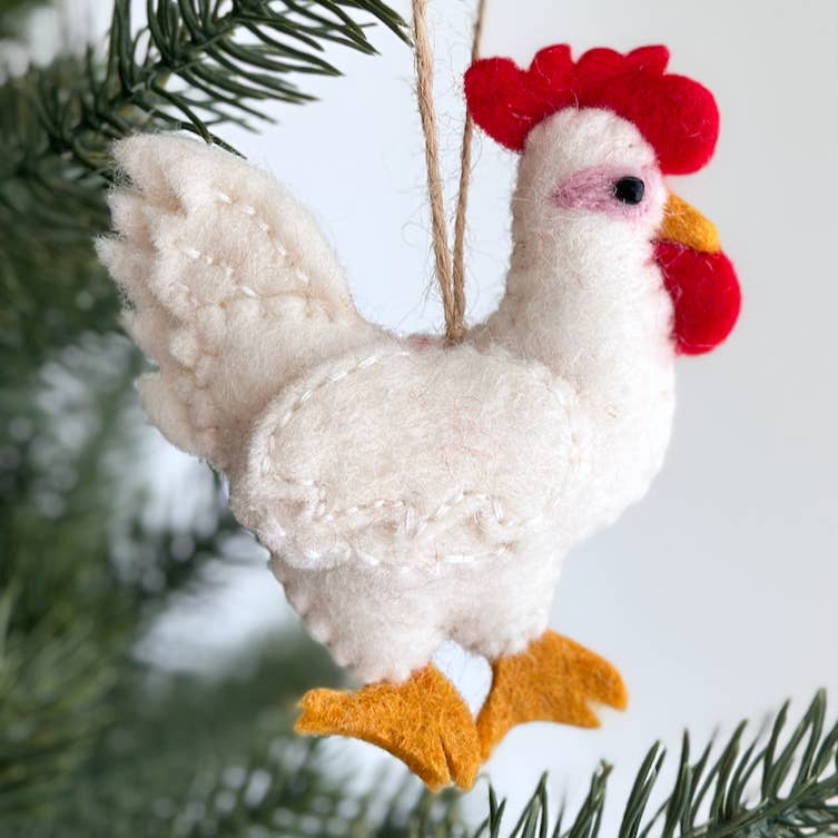 Felt White Chicken Ornament