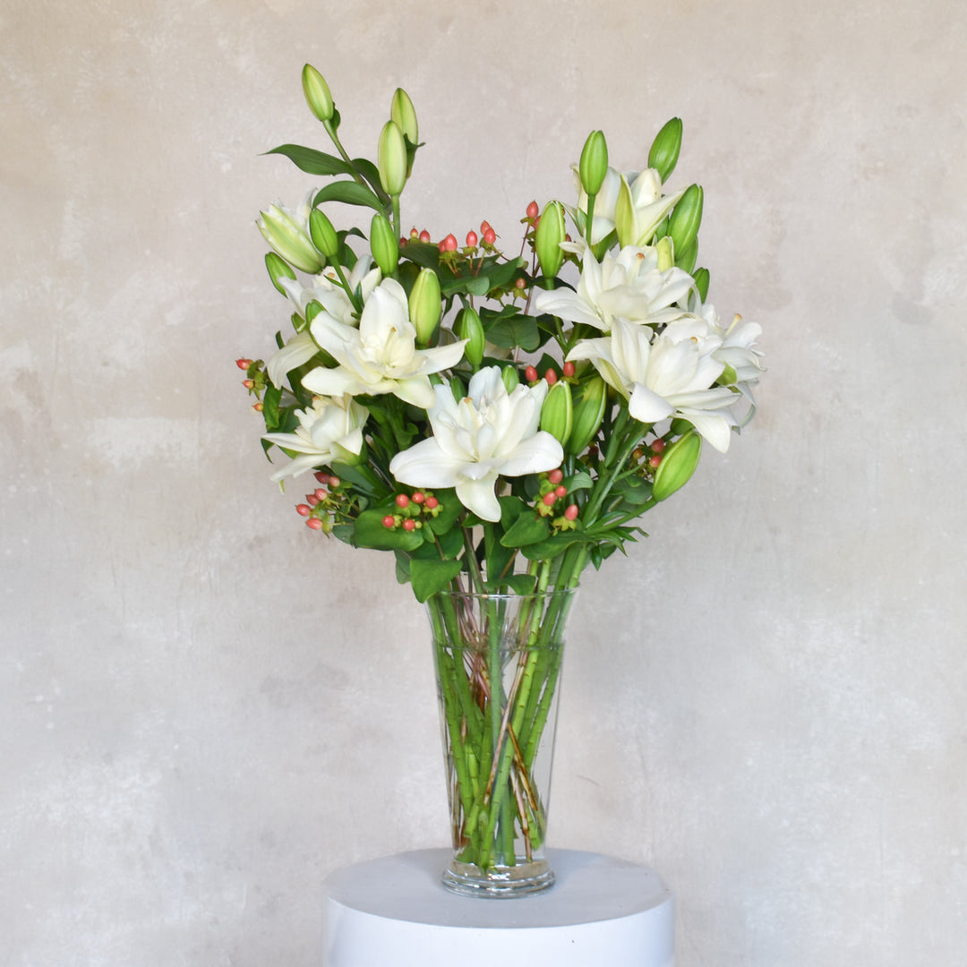 White Double Lily Vase Arrangement