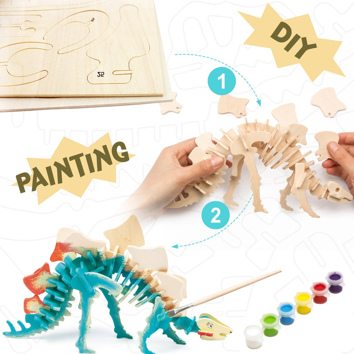 Stegosaurus 3D Wooden Puzzle Paint Kit