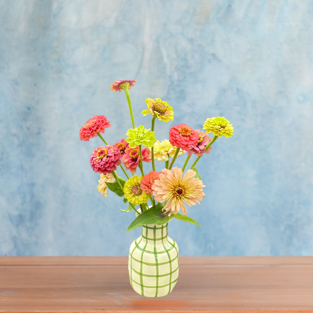 Zinnia Windowpane Vase Arrangement