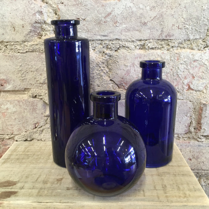 Blue Glass Bud Vase Round