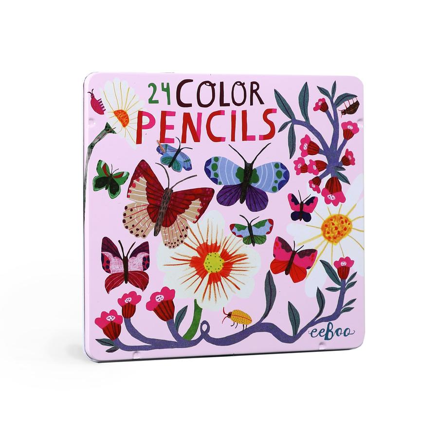 Butterflies & Flowers 24 Colored Pencils Tin