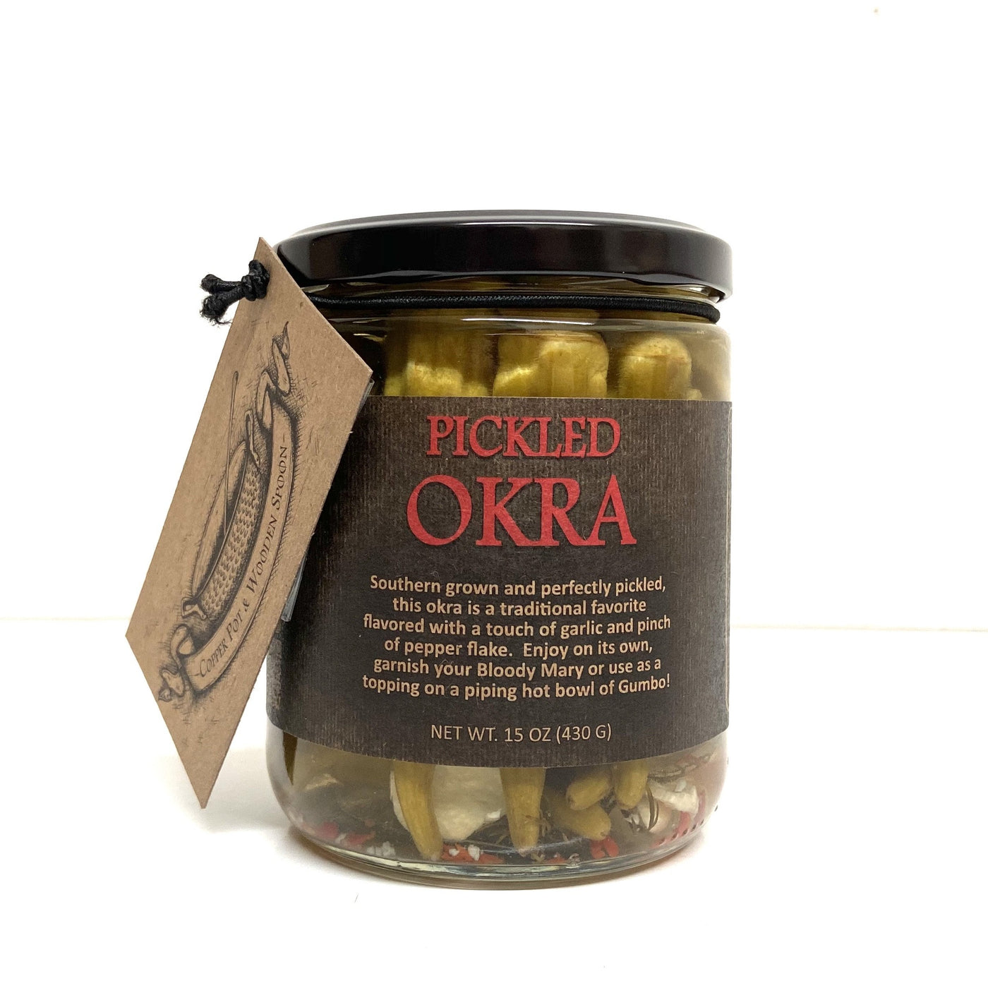 Local Pickled Okra by Copper Pot & Wooden Spoon