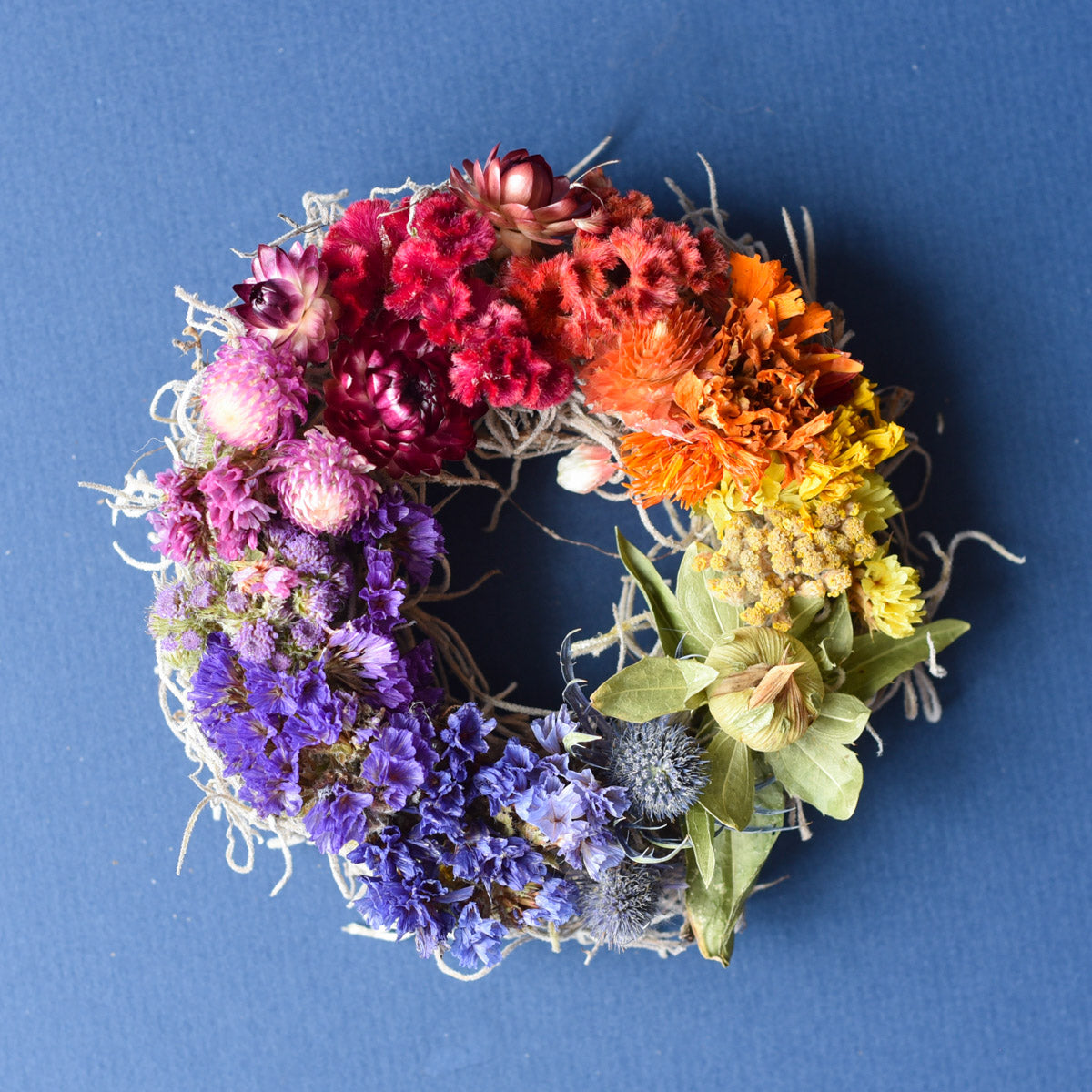 Mini Magnetic Dried Flower Wreath Rainbow